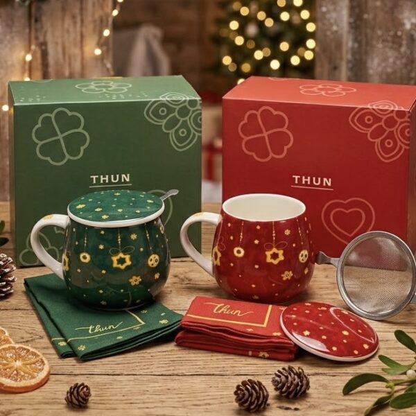 Tazza Tisaniera di Natale con Filtro, Coperchio e Tovaglioli