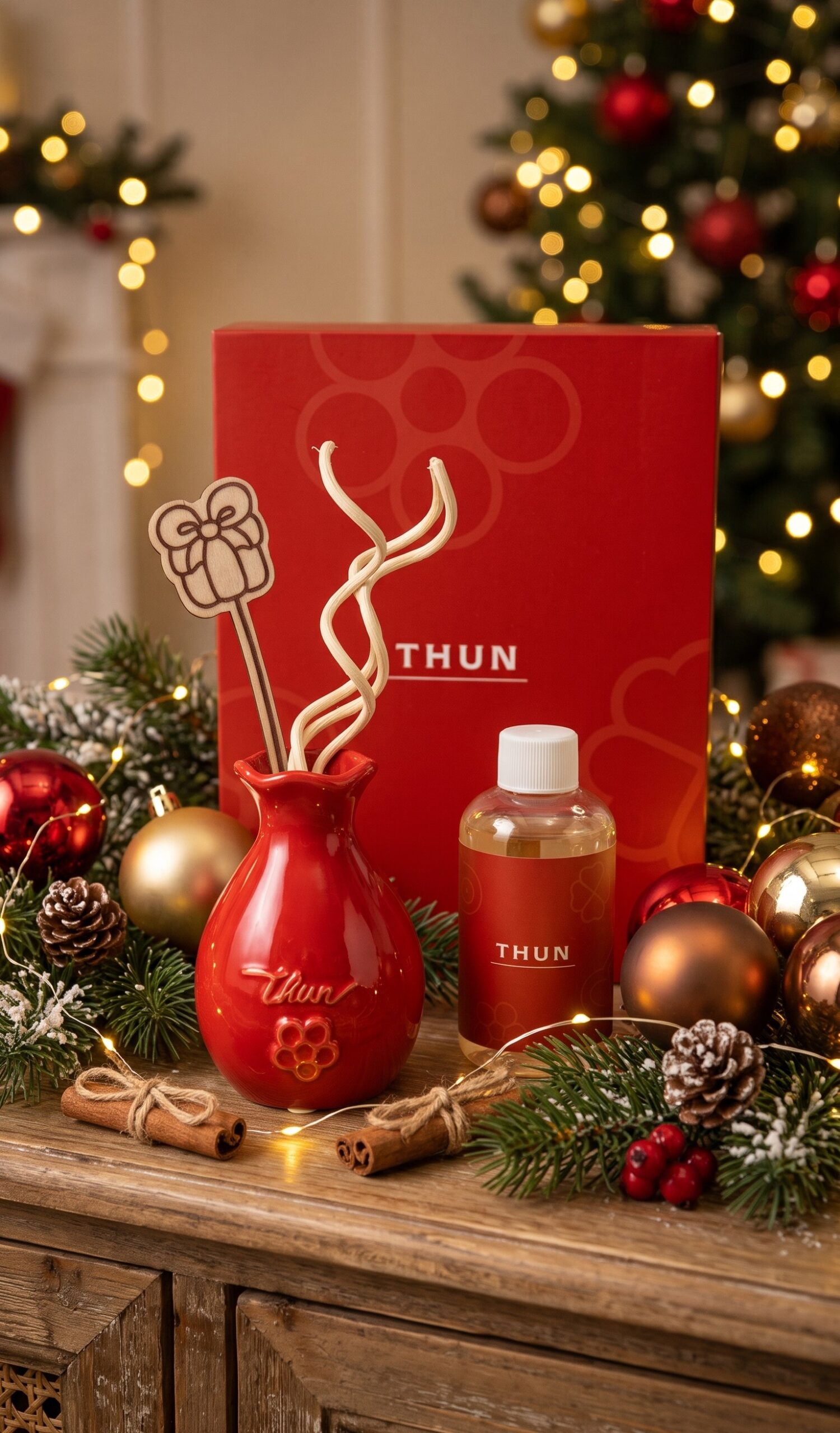 diff natale Diffusore per Ambienti di Natale THUN Rosso – Cofanetto Regalo Natalizio con Fragranza e Bastoncini Decorativi - immagine 1