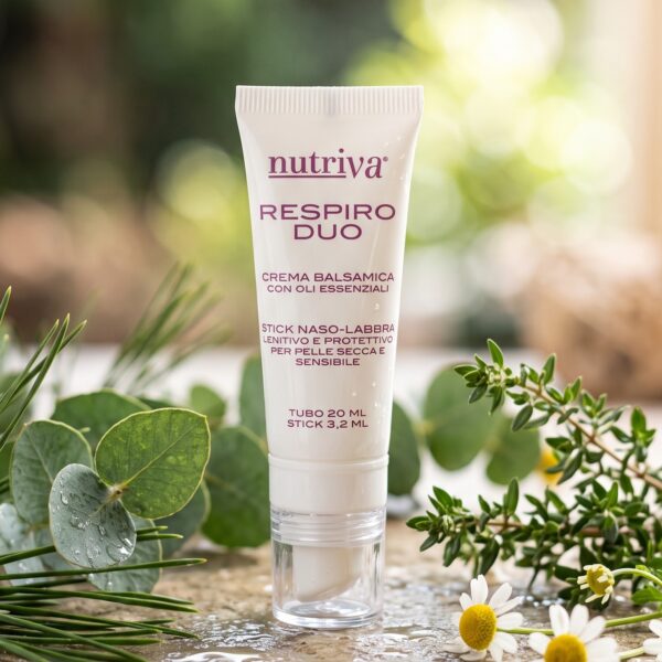 Nutriva Respiro Duo – Crema Balsamica con Oli Essenziali e Stick Naso-Labbra Lenitivo