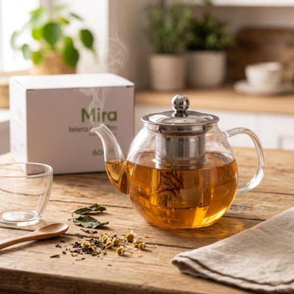 Teiera Mira in Vetro Borosilicato con Filtro e Coperchio in Acciaio Inox – 600 ml